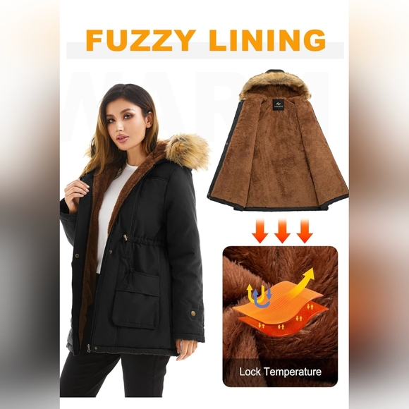 Kancy Kole Blackish Women's Large Winter Coat Long Brown Fur Lined Hood NWT - Picture 10 of 11